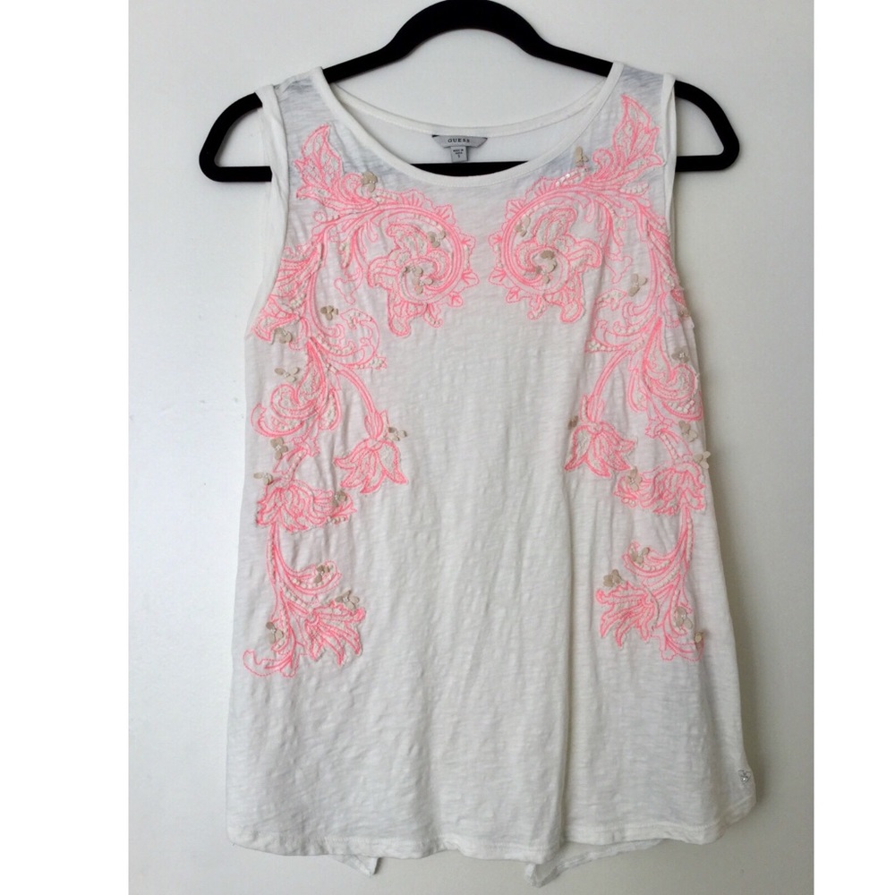 Guess pink/white sequin embroidered shirt * small